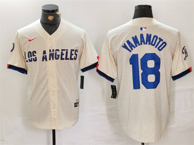 Men's Los Angeles Dodgers #18 Yoshinobu Yamamoto Cream Stitched Baseball Jersey